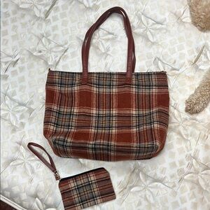 Plaid Tote and Wristlet Set